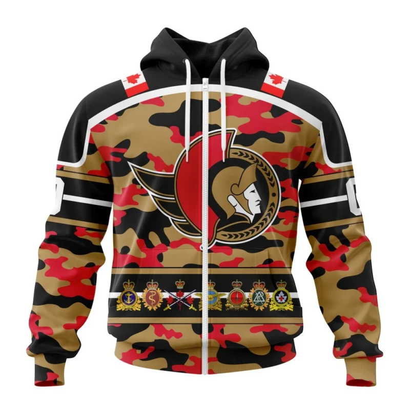 NHL Ottawa Senators, Specialized Design Wih Camo Team Color And Military Force Logo,QTNHL 080524B3530