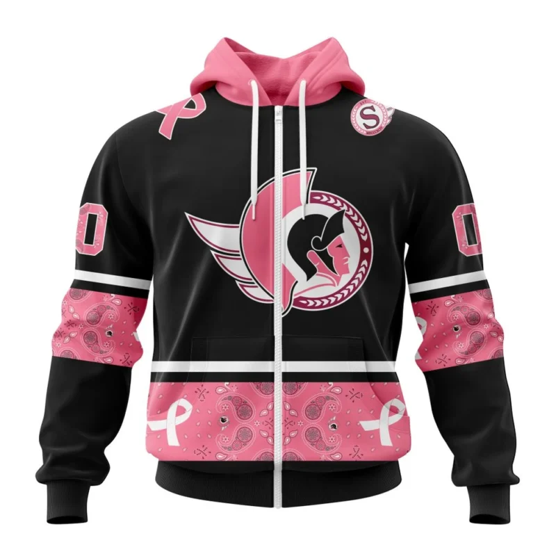 NHL Ottawa Senators, Specialized Design In Classic Style With Paisley, In October We Wear Pink Breast Cancer,QTNHL 080524B3587