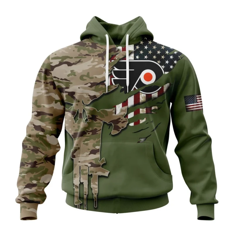 NHL Philadelphia Flyers Special Camo Skull Design,QTNHL080524A1708