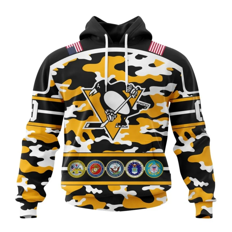 NHL Pittsburgh Penguins, Specialized Design Wih Camo Team Color And Military Force Logo,QTNHL080524A3528