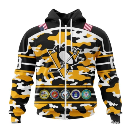 NHL Pittsburgh Penguins, Specialized Design Wih Camo Team Color And Military Force Logo,QTNHL 080524B3528