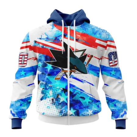 San Jose Sharks, Special Concept For Independence Day,QTNHL Personalized Name And Number,080524B2133