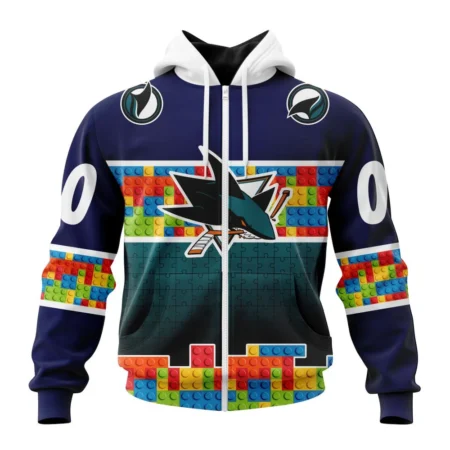 NHL Personalized Name And Number, San Jose Sharks Special Autism Awareness Design ,QTNHL Personalized Name And Number,080524B2231