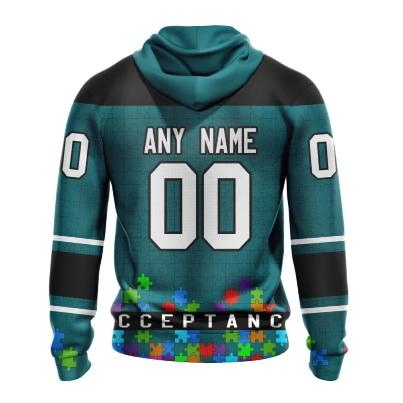 NHL Personalized Name And Number, San Jose Sharks, Specialized Unisex Kits Hockey Fights Against Autism,QTNHL Personalized Name And Number,080524B2651