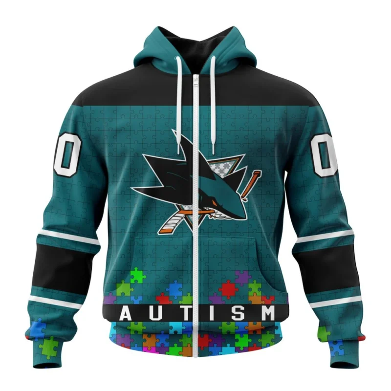 NHL Personalized Name And Number, San Jose Sharks, Specialized Unisex Kits Hockey Fights Against Autism,QTNHL Personalized Name And Number,080524B2651