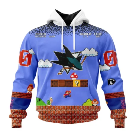 NHL San Jose Sharks Special Kits With Super Mario Game Design,QTNHL080524A284