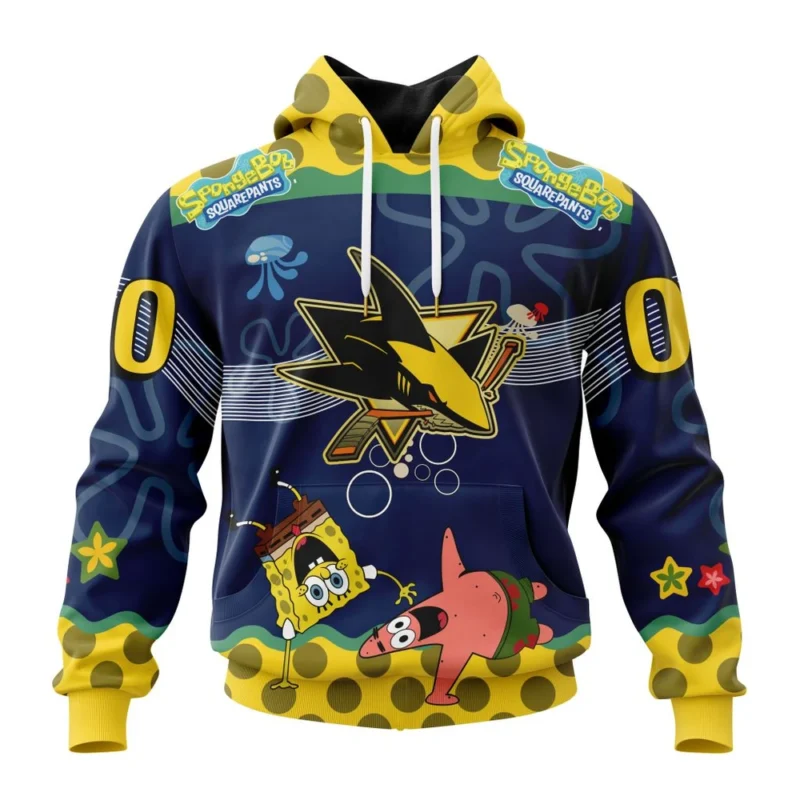 NHL San Jose Sharks, Specialized Jersey With Spongebob,QTNHL080524A3317