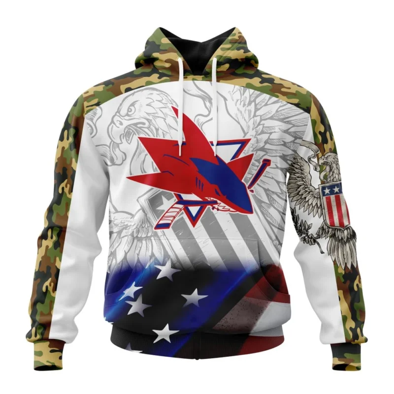 NHL San Jose Sharks, Specialized Design With Our America Flag And Our America Eagle,QTNHL080524A3440