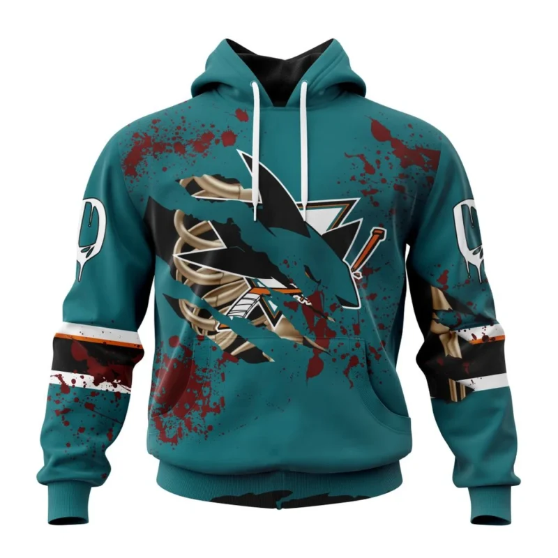 NHL San Jose Sharks, Specialized Design Jersey With Your Ribs For Halloween,QTNHL080524A3498