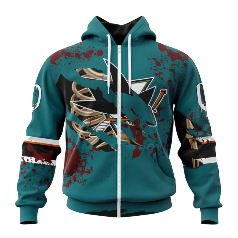 NHL San Jose Sharks, Specialized Design Jersey With Your Ribs For Halloween,QTNHL 080524B3498