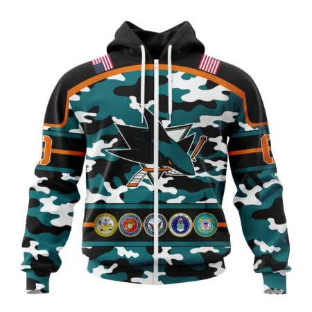 NHL San Jose Sharks, Specialized Design Wih Camo Team Color And Military Force Logo,QTNHL 080524B3527