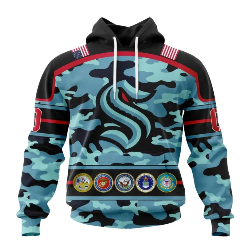 NHL Seattle Kraken, Specialized Design Wih Camo Team Color And Military Force Logo,QTNHL080524A3526