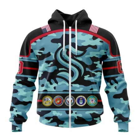 NHL Seattle Kraken, Specialized Design Wih Camo Team Color And Military Force Logo,QTNHL 080524B3526