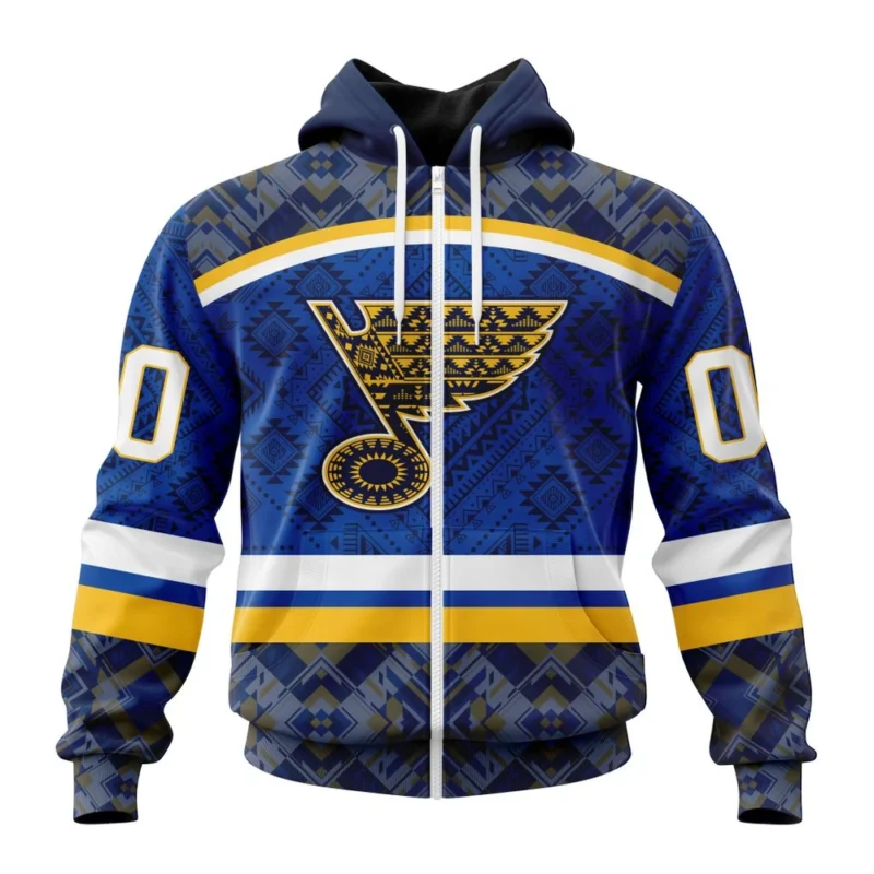 NHL Personalized Name And Number, St. Louis Blues Special Design With Native Pattern,QTNHL Personalized Name And Number,080524B1295