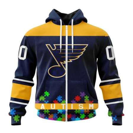 NHL Personalized Name And Number, St. Louis Blues, Specialized Unisex Kits Hockey Fights Against Autism,QTNHL Personalized Name And Number,080524B2649