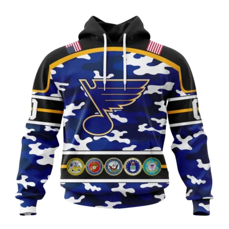 NHL St. Louis Blues, Specialized Design Wih Camo Team Color And Military Force Logo,QTNHL080524A3525