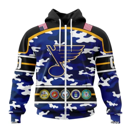 NHL St. Louis Blues, Specialized Design Wih Camo Team Color And Military Force Logo,QTNHL 080524B3525