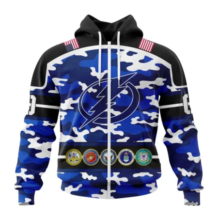 NHL Tampa Bay Lightning, Specialized Design Wih Camo Team Color And Military Force Logo,QTNHL 080524B3524