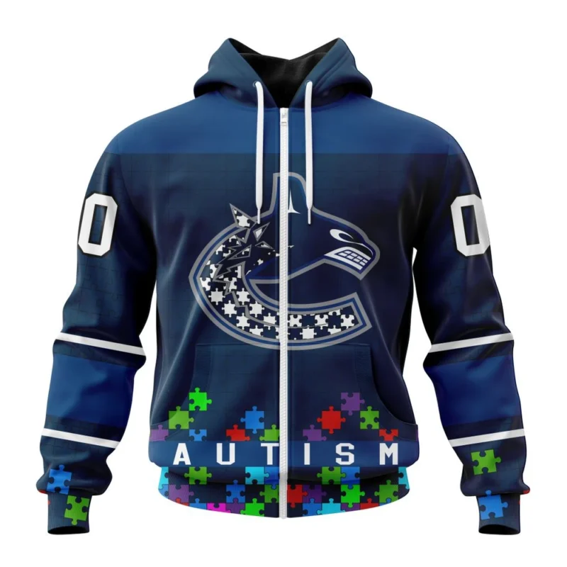 NHL Personalized Name And Number, Vancouver Canucks, Specialized Unisex Kits Hockey Fights Against Autism,QTNHL Personalized Name And Number,080524B2646