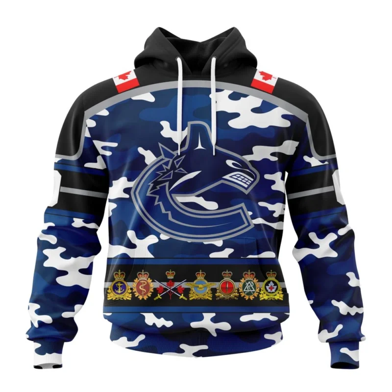 NHL Vancouver Canucks, Specialized Design Wih Camo Team Color And Military Force Logo,QTNHL080524A3522