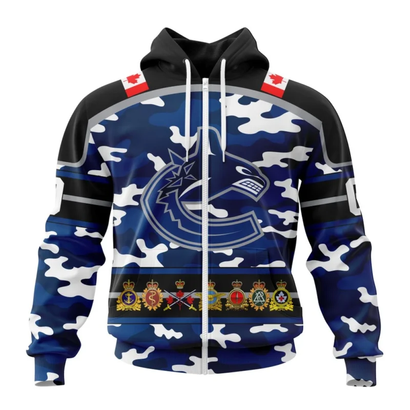 NHL Vancouver Canucks, Specialized Design Wih Camo Team Color And Military Force Logo,QTNHL 080524B3522