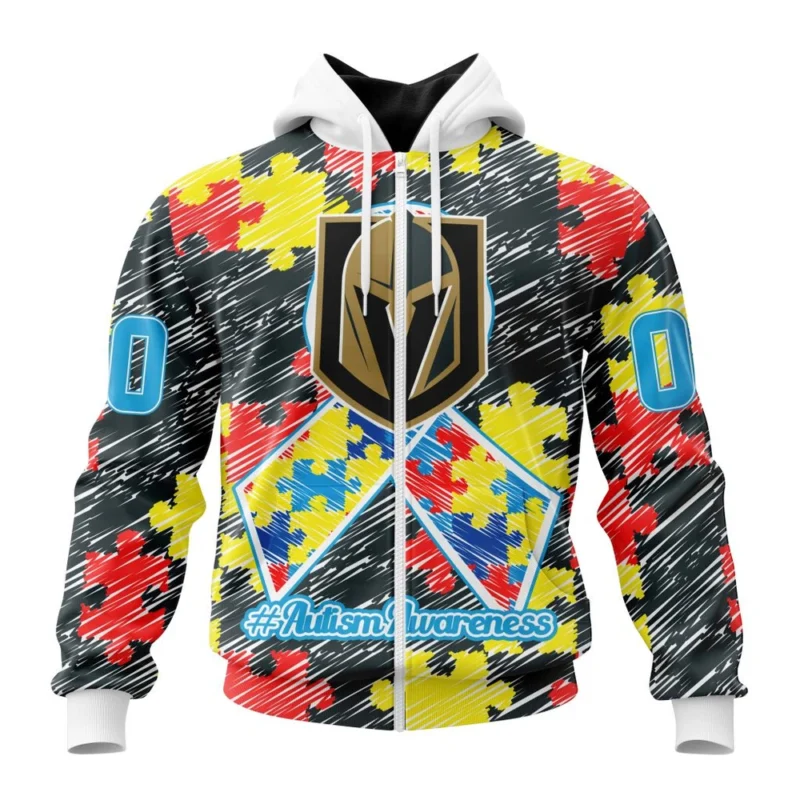 NHL Personalized Name And Number, Vegas Golden Knights Special Autism Awareness Design,QTNHL Personalized Name And Number,080524B2462