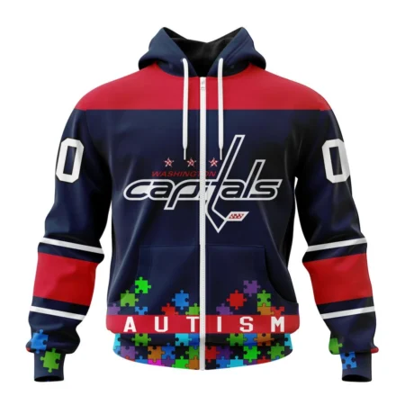 NHL Personalized Name And Number, Washington Capitals, Specialized Unisex Kits Hockey Fights Against Autism,QTNHL Personalized Name And Number,080524B2644