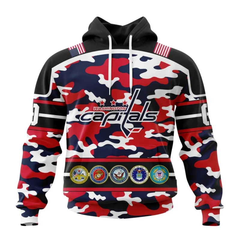 NHL Washington Capitals, Specialized Design Wih Camo Team Color And Military Force Logo,QTNHL080524A3520