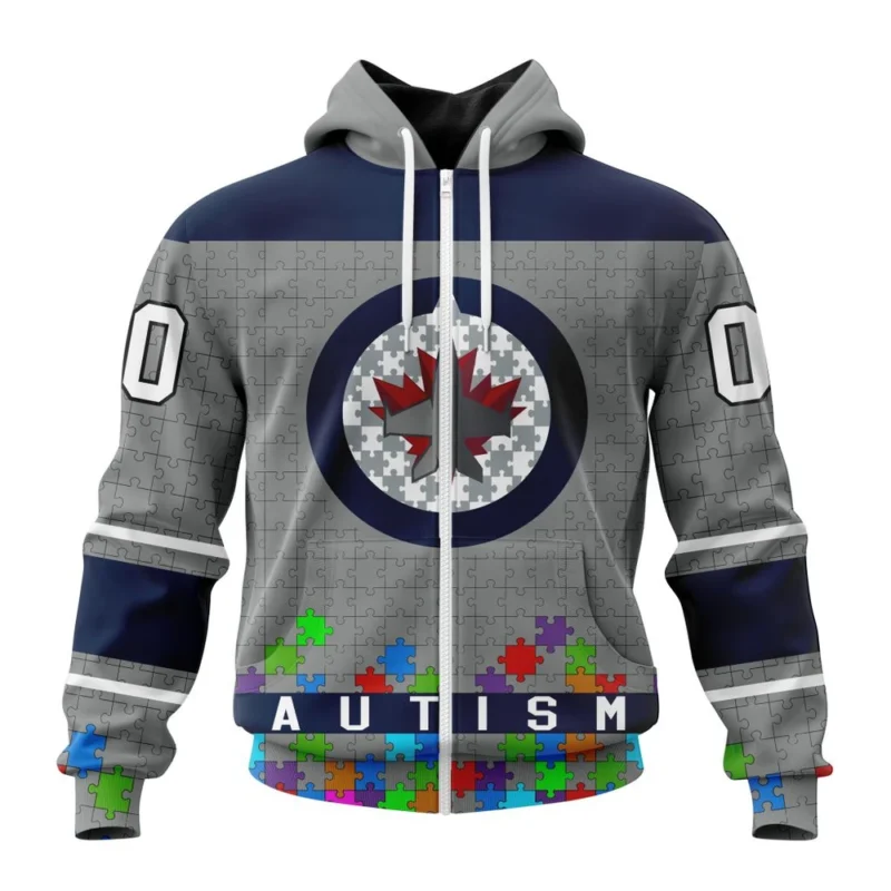 NHL Personalized Name And Number, Winnipeg Jets, Specialized Unisex Kits Hockey Fights Against Autism,QTNHL Personalized Name And Number,080524B2643