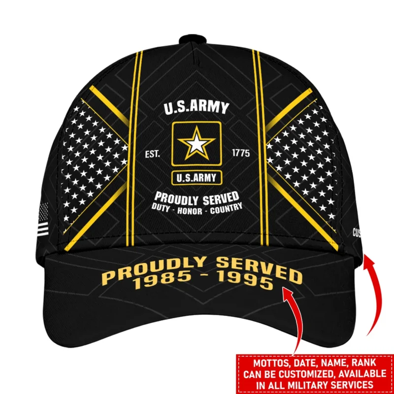 Personalized Gift Proudly Served Duty Honor Country U.S. Army All over Print Cap BLVTR060824A3AM