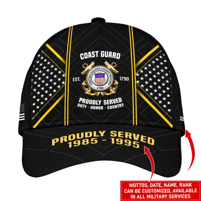 Personalized Gift Proudly Served Duty Honor Country U.S. Coast Guard All over Print Cap BLVTR060824A3CG