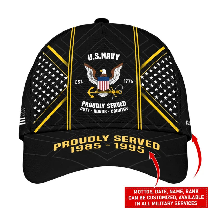 Personalized Gift Proudly Served Duty Honor Country U.S. Navy All over Print Cap BLVTR060824A3NV