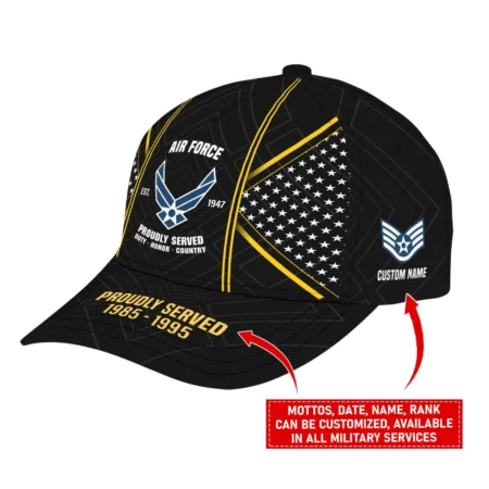 Personalized Gift Proudly Served Duty Honor Country U.S. Air Force All over Print Cap BLVTR060824A3AF