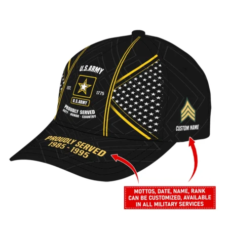 Personalized Gift Proudly Served Duty Honor Country U.S. Army All over Print Cap BLVTR060824A3AM