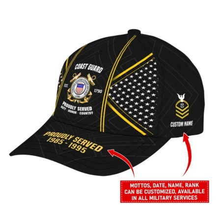 Personalized Gift Proudly Served Duty Honor Country U.S. Coast Guard All over Print Cap BLVTR060824A3CG