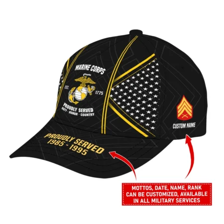 Personalized Gift Proudly Served Duty Honor Country U.S. Marine Corps All over Print Cap BLVTR060824A3MC