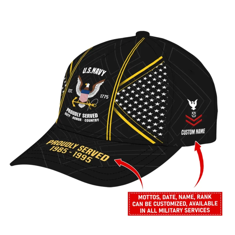 Personalized Gift Proudly Served Duty Honor Country U.S. Navy All over Print Cap BLVTR060824A3NV