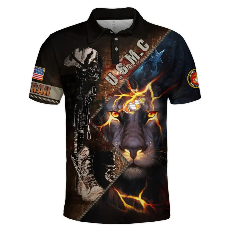 Helmet Rifle Boots Lion U.S. Marine Corps All Over Prints BLVTR17924A2MCPL - Polo Shirt