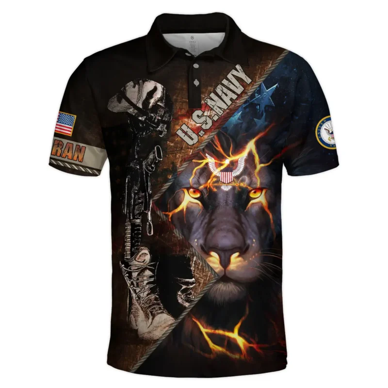 Helmet Rifle Boots Lion U.S. Navy All Over Prints BLVTR17924A2NVPL - Polo Shirt