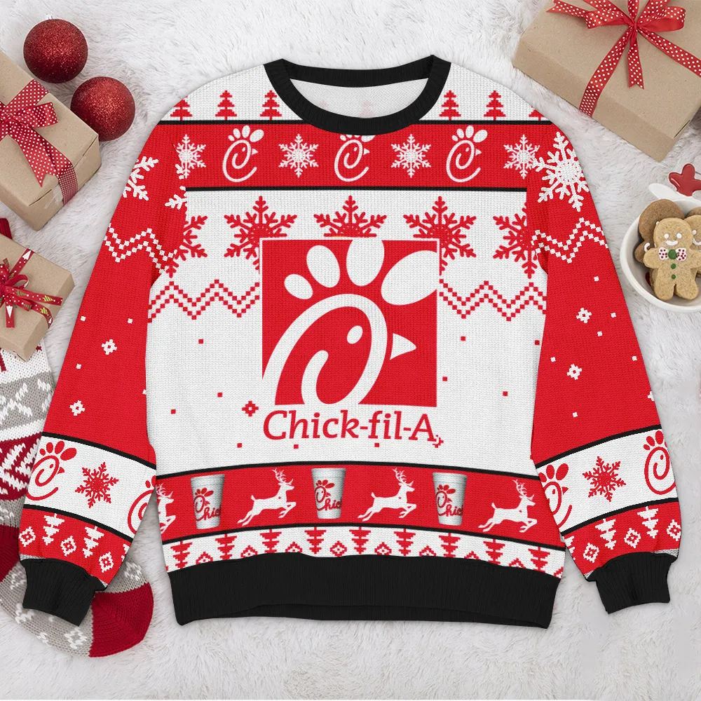 Special Release Ugly Sweater Chick fil A All Over Prints Christmas Season QTTK110924A15