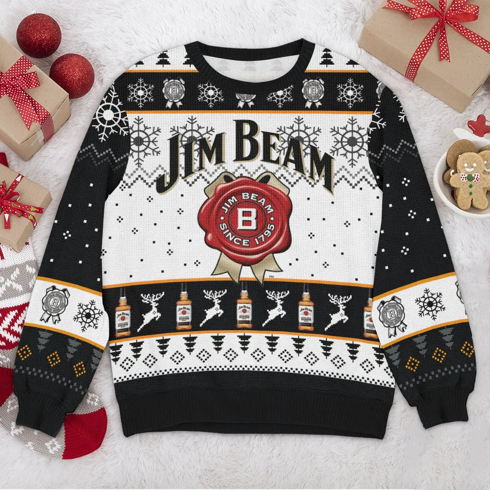 Special Release Ugly Sweater Jim Beam All Over Prints Christmas Season QTTK110924A36