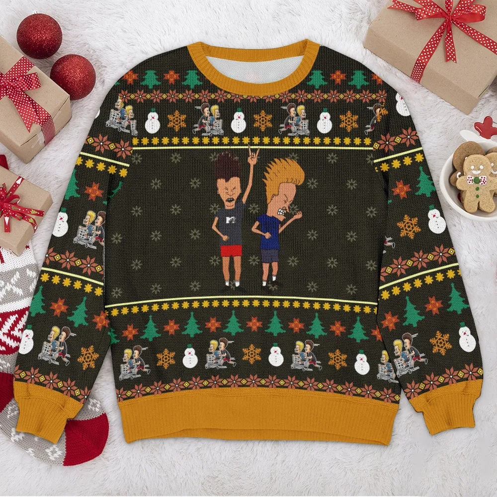 Special Release Ugly Sweater Beavis And Butthead All Over Prints Christmas Season QTVA110924A22