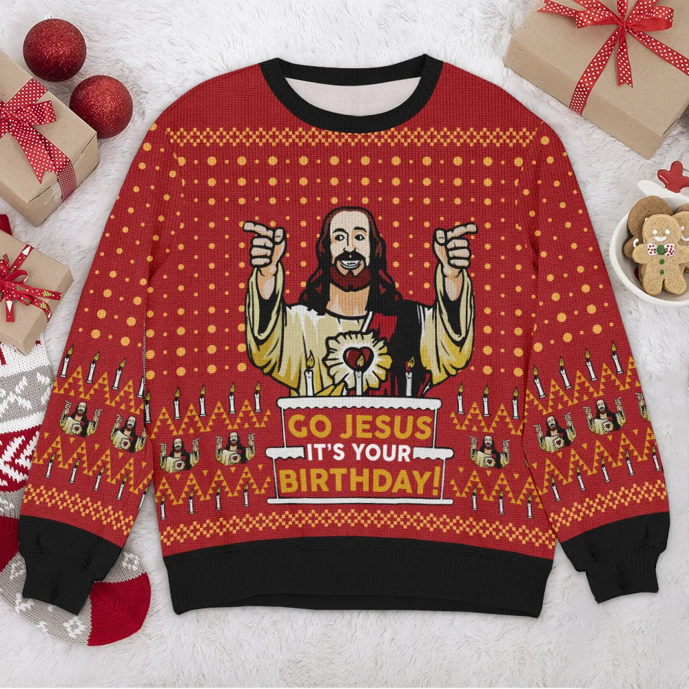 Special Release Ugly Sweater Go Jesus It's Your Birthday All Over Prints Christmas Season QTVA110924A52