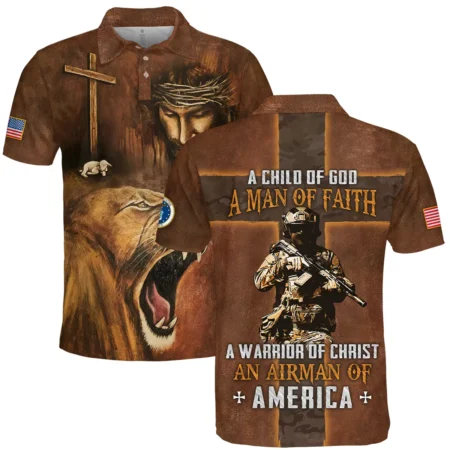 Child Of God Man Of Faith Warrior Of Christ America U.S. Air Force All Over Prints BLVTR17924A1AFPL - Polo Shirt