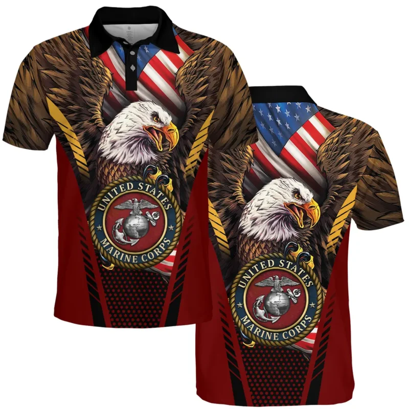 Eagle And Flag U.S. Marine Corps All Over Prints BLVTR20924A3MCPL - Polo Shirt