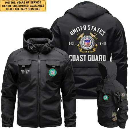 Proudly Served U.S. Coast Guard Outdoor Tactical Beetle Hooded Jacket With Pockets - BLVTR13924A1CG