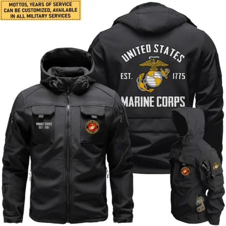 Proudly Served U.S. Marine Corps Outdoor Tactical Beetle Hooded Jacket With Pockets - BLVTR13924A1MC