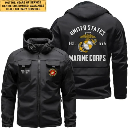 Proudly Served U.S. Marine Corps Outdoor Tactical Beetle Hooded Jacket With Pockets - BLVTR13924A1MC