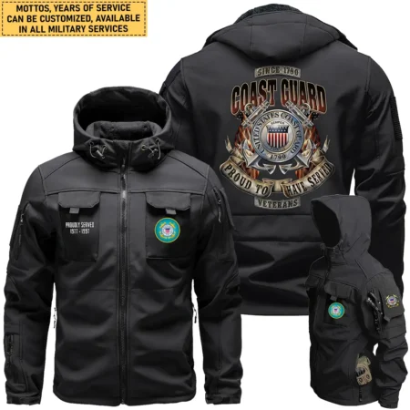 Proud To Have Served U.S. Coast Guard Outdoor Tactical Beetle Hooded Jacket With Pockets - BLVTR13924A2CG