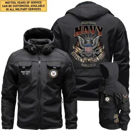 Proud To Have Served U.S. Navy Outdoor Tactical Beetle Hooded Jacket With Pockets - BLVTR13924A2NV